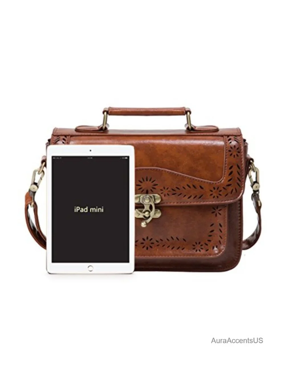 Vintage PU Leather Satchel Crossbody Bag Work Messenger